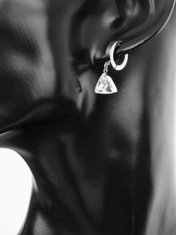 Krásné kruhové náušnice s přívěsky trojúhelníku s výrazným čirým krystalem z chirurgické oceli NE1807-0112