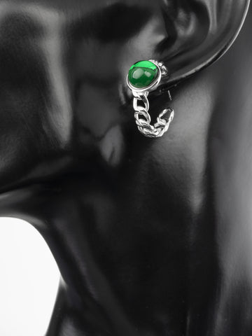 Luxusní masivní náušnice s motivem řetězu se zeleným sklem z chirurgické oceli  NE1834-0112