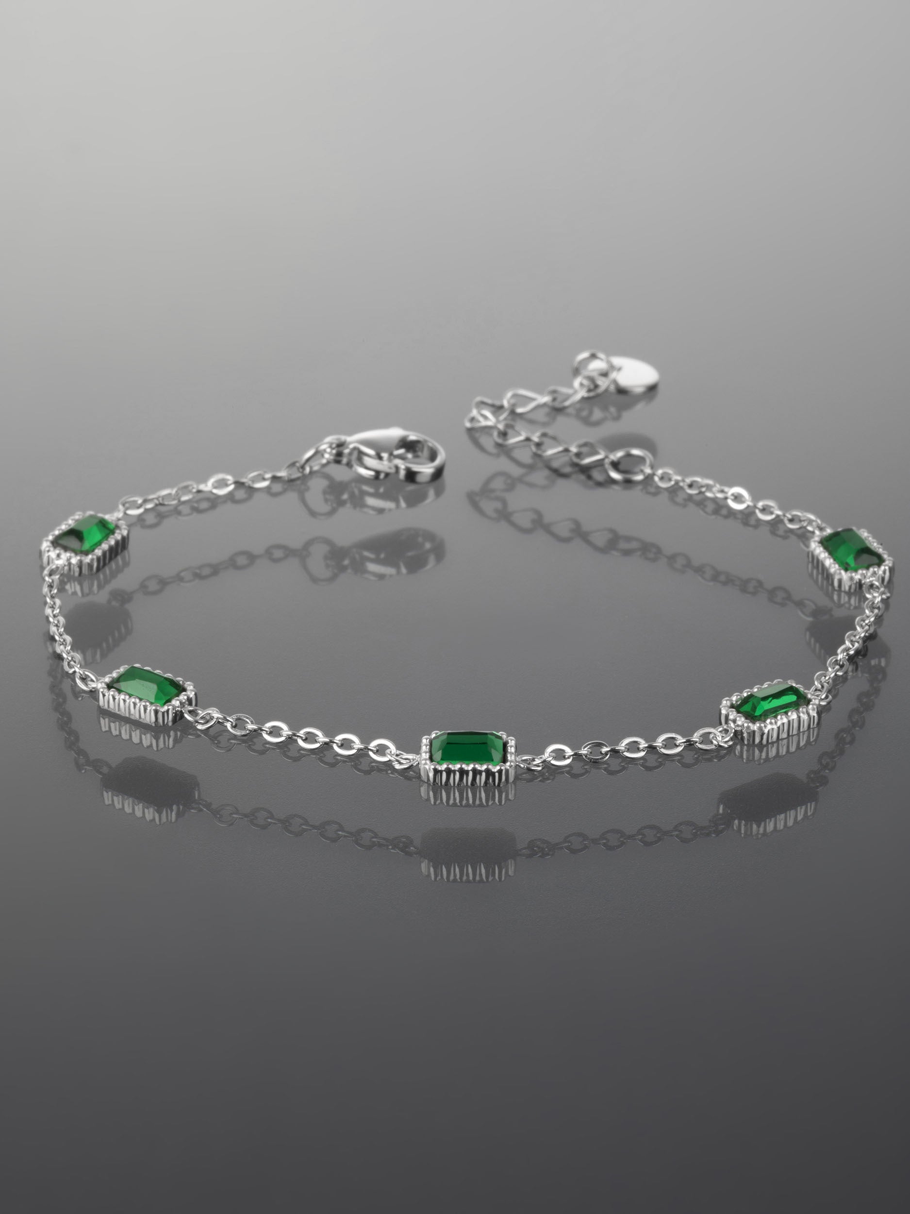 Luxusní náramek z chirurgické oceli s obdélníky se zelenými krystaly NM2499-0110