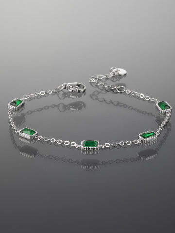 Luxusní náramek z chirurgické oceli s obdélníky se zelenými krystaly NM2499-0110