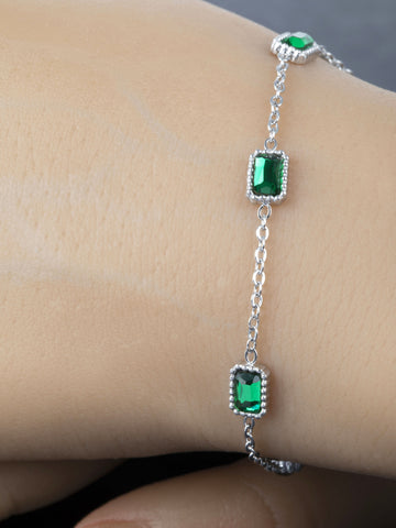 Luxusní náramek z chirurgické oceli s obdélníky se zelenými krystaly NM2499-0110