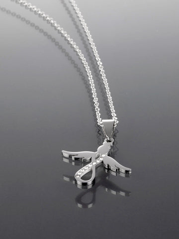 Krásný náhrdelník z chirurgické oceli s andělem ve tvaru nekonečna s čirými krystaly NK1111-0112