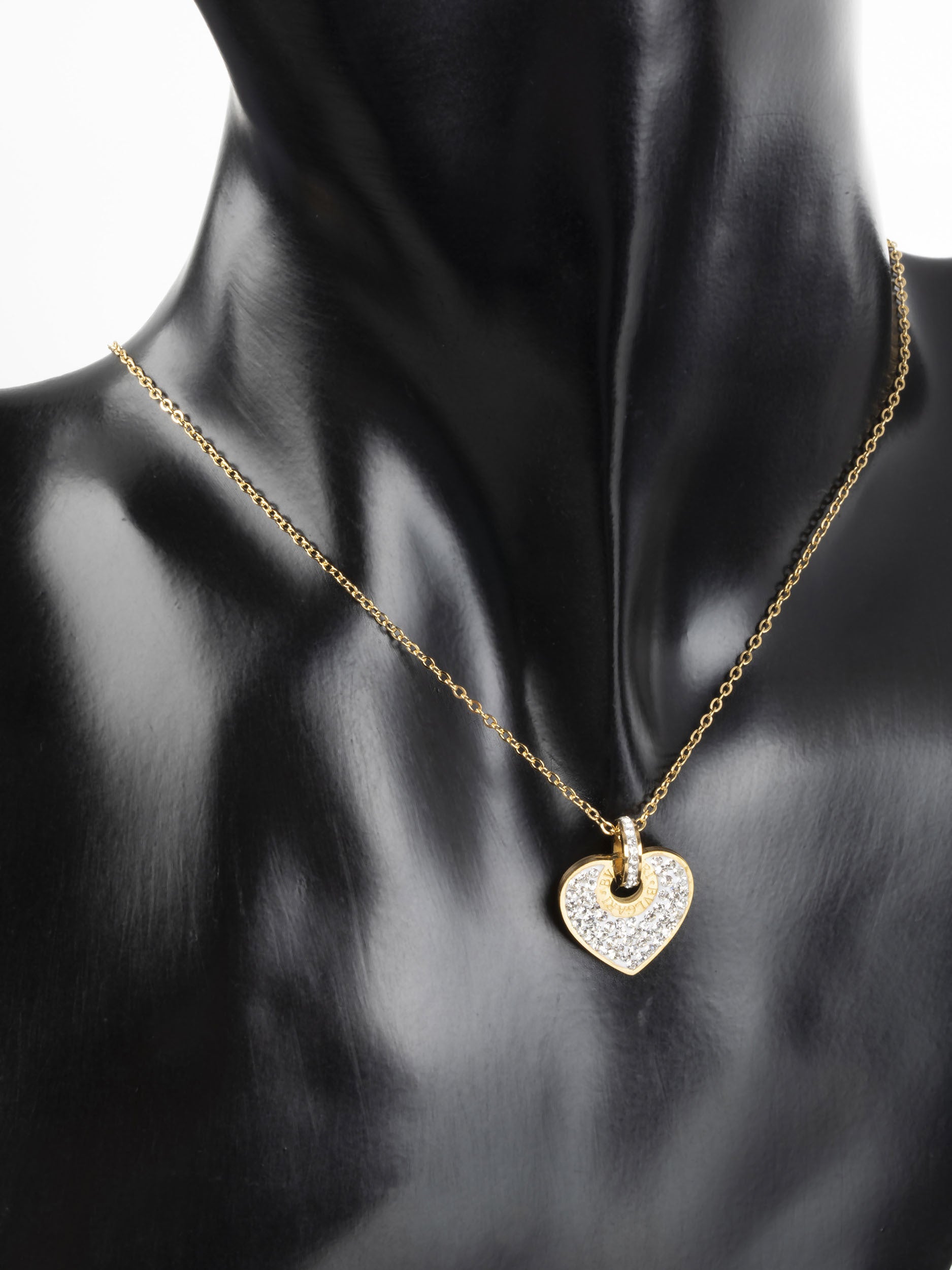 Luxusní náhrdelník z chirurgické oceli zlaté barvy se srdíčkem s drobnými čirými krystaly  NK1121-0114