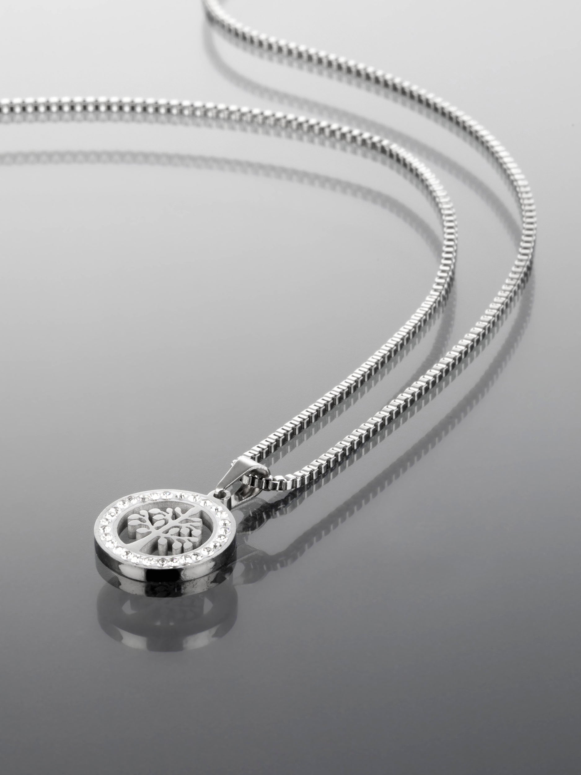 Luxusní náhrdelník z chirurgické oceli se stromem života s čirými krystaly NK1107-0112