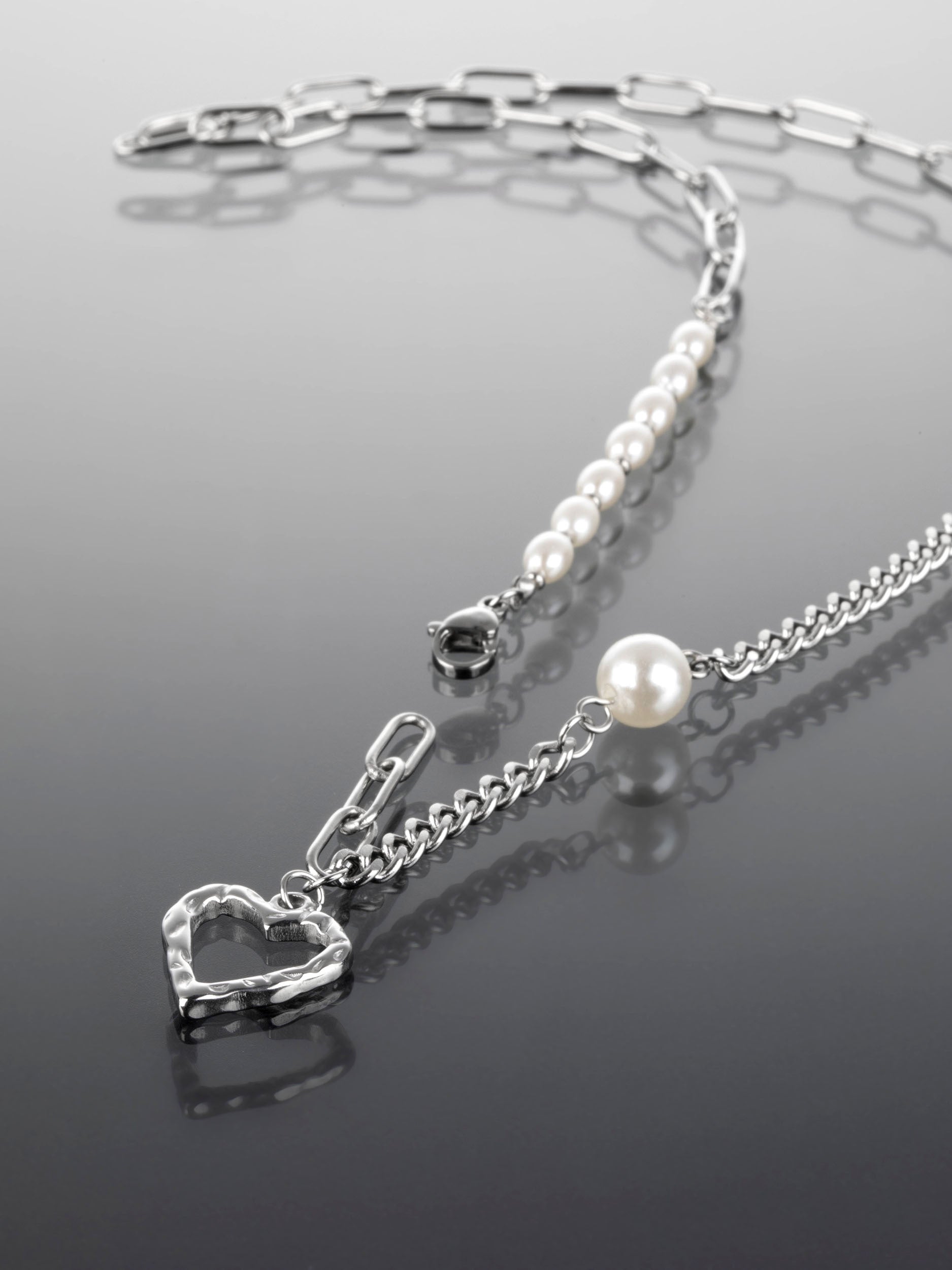Krásný masivní náhrdelník z chirurgické oceli se srdíčkem a perlami NK1125-0112