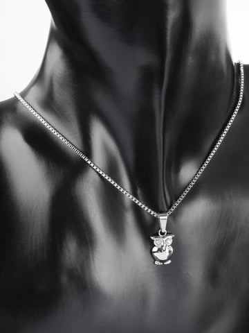 Luxusní náhrdelník z chirurgické oceli se sovičkou s čirými krystaly NK1108-0112