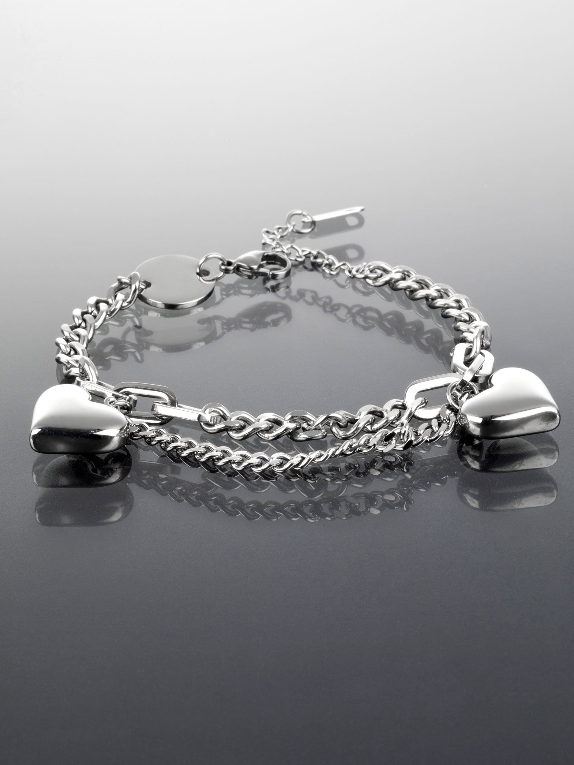 Náramek z chirurgické oceli se srdíčky NM2561-0112