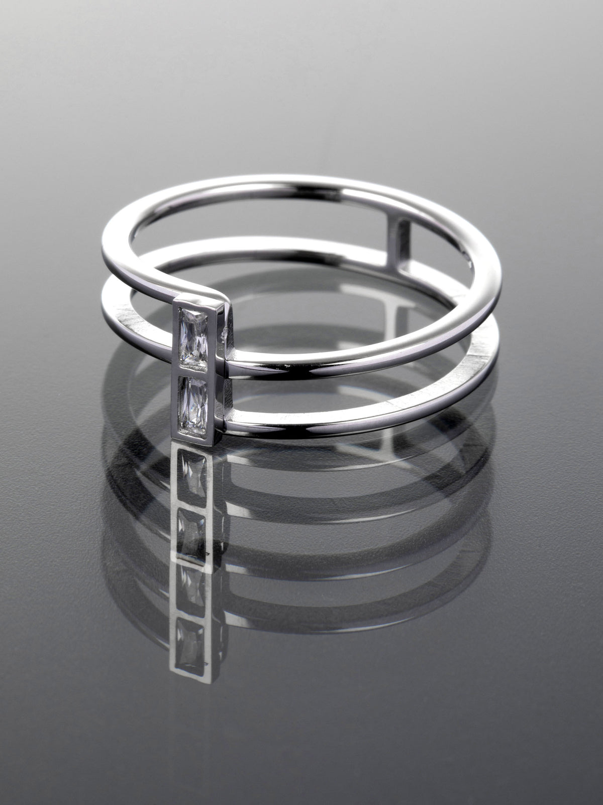 Exkluzivní dvojitý prstýnek z chirurgické oceli s čirými krystaly  PR0343-015507