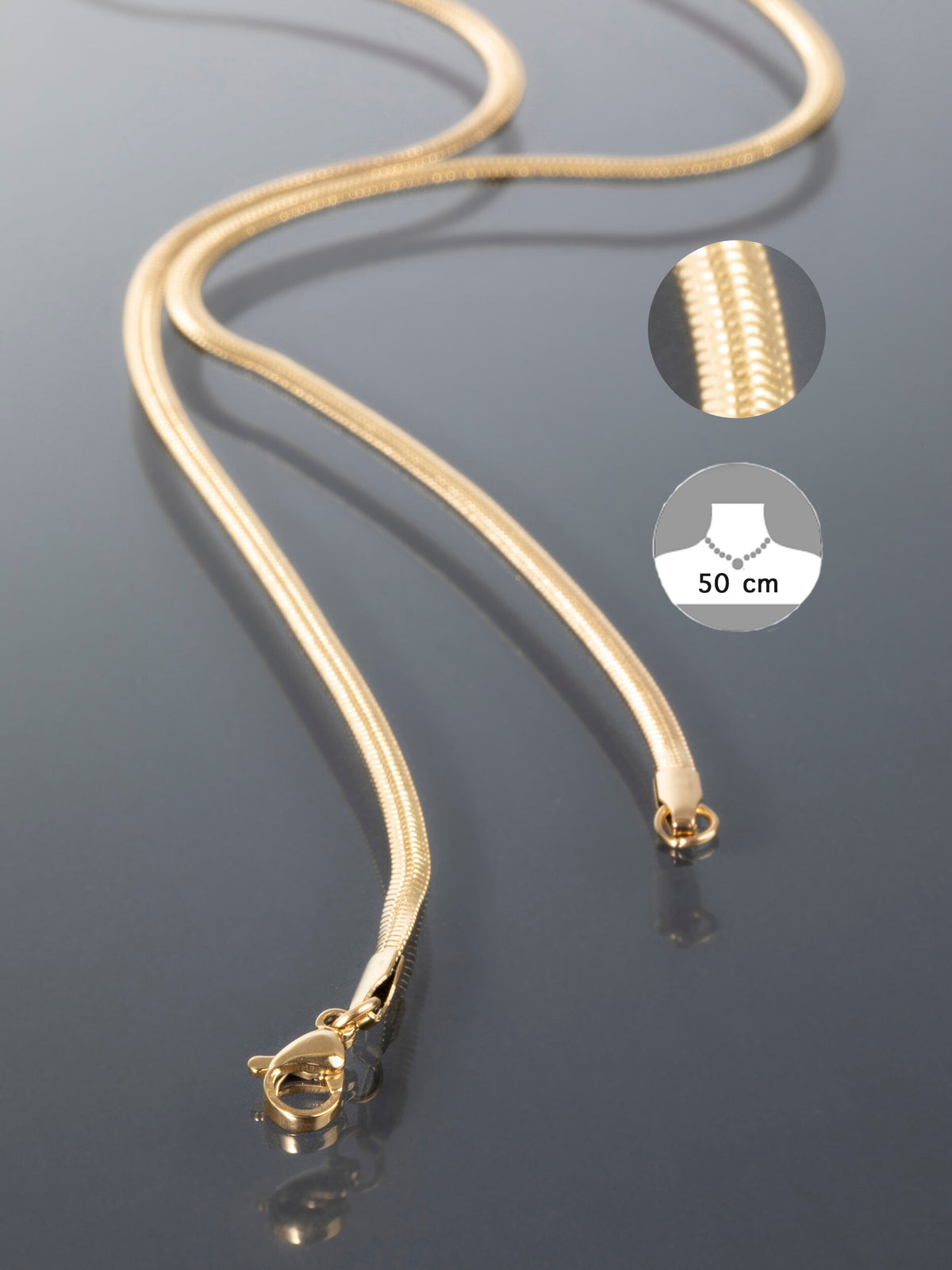 Krásný plochý řetízek z chirurgické oceli zlaté barvy  RK0109-01514