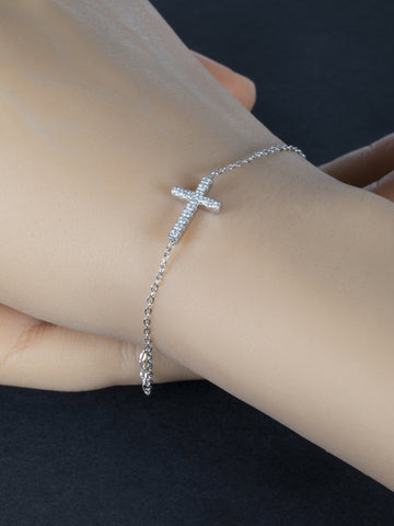 Náramek z chirurgické oceli s křížkem s čirými krystaly NM2655-0112
