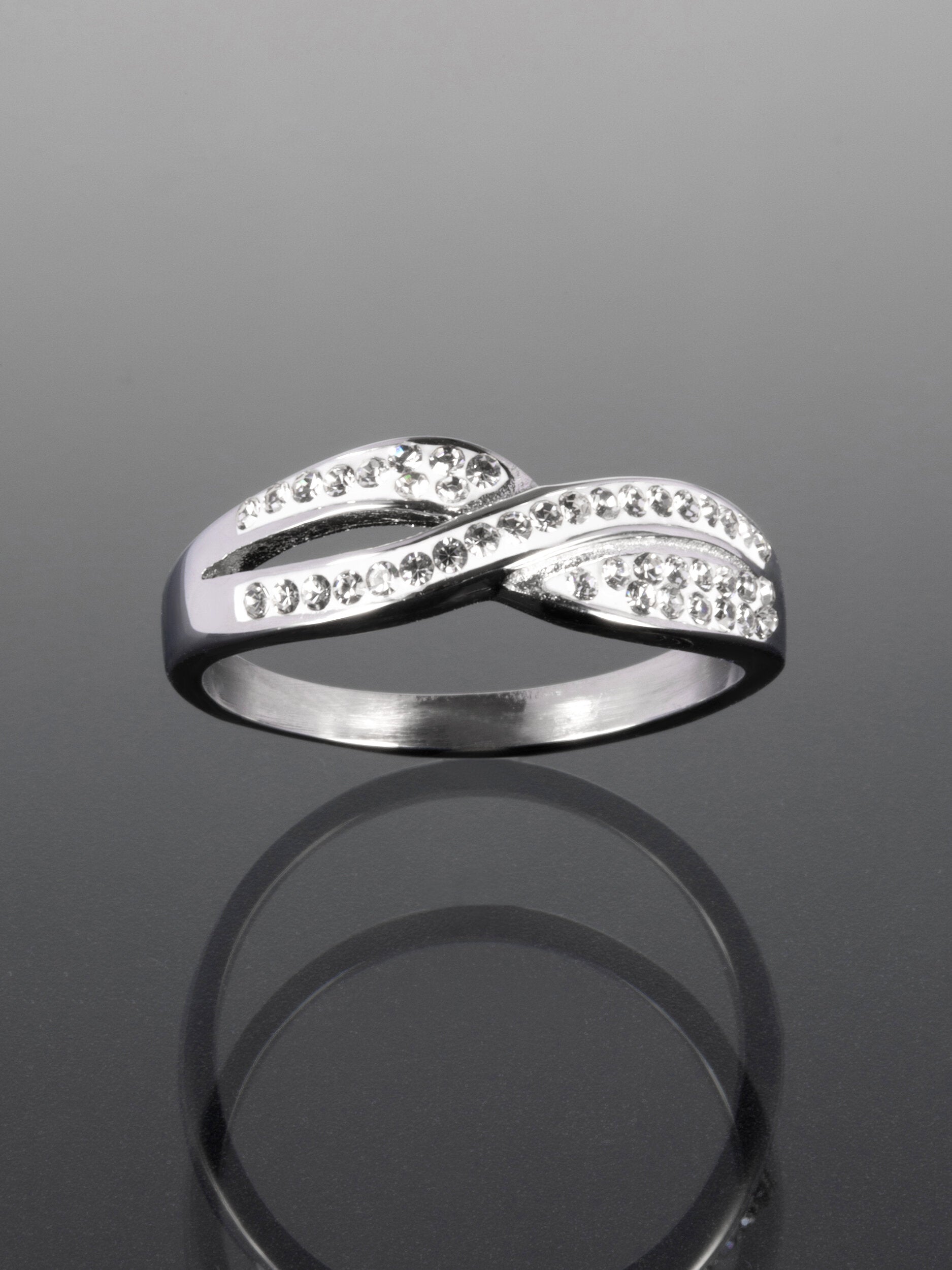 Krásný moderní prstýnek z chirurgické oceli s drobnými čirými krystaly  PR0353-015512
