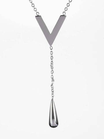 Luxusní náhrdelník z chirurgické oceli s přívěškem ve tvaru V a kapičkou NK1343-0107