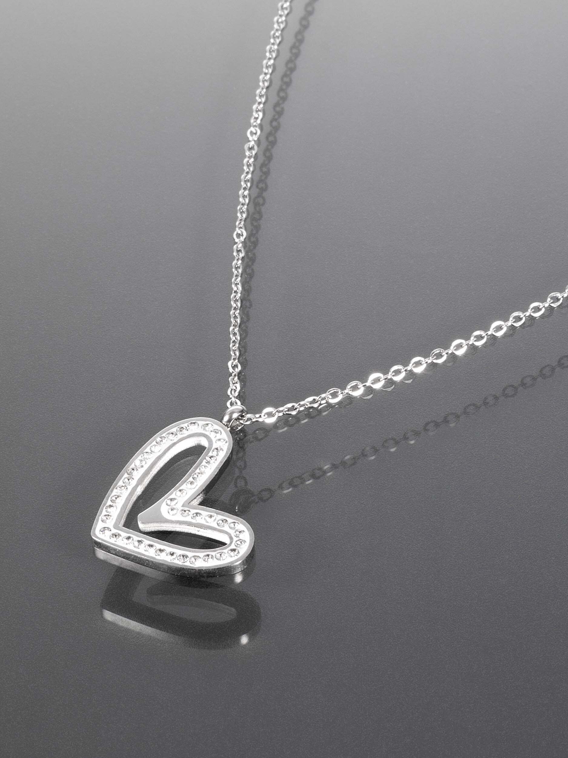 Moderní náhrdelník z chirurgické oceli s přívěškem ve tvaru stylizovaného srdce, zdobeno krystaly NK1344-0107