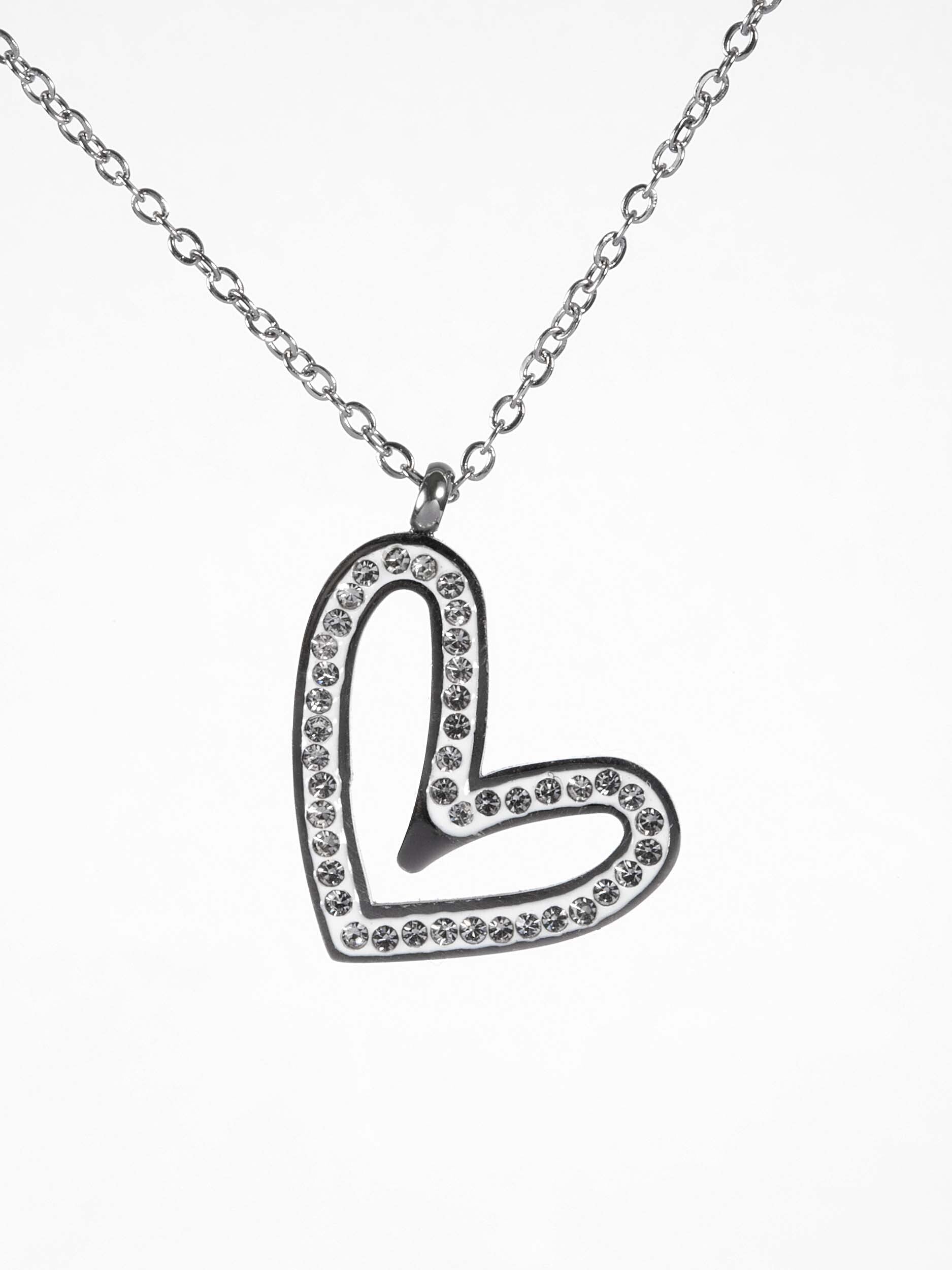 Moderní náhrdelník z chirurgické oceli s přívěškem ve tvaru stylizovaného srdce, zdobeno krystaly NK1344-0107