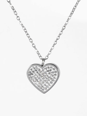 Překrásný náhrdelník z leštěné chirurgické oceli s přívěškem ve tvaru srdíčka s krystaly NK1346-0107