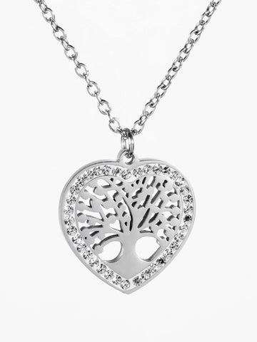 Překrásný náhrdelník z chirurgické oceli s přívěškem ve tvaru srdíčka s motivem stromu života NK1351-0107