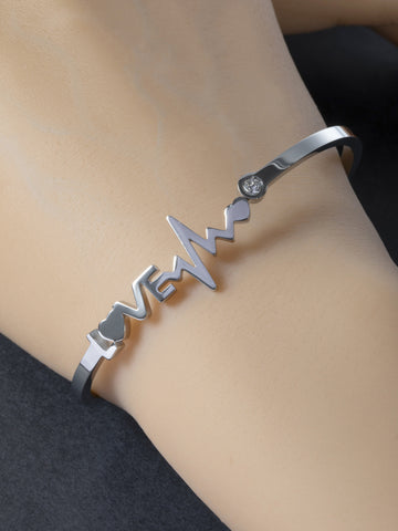 Stylový pevný náramek z leštěné chirurgické oceli s nápisem LOVE NM2723-0107