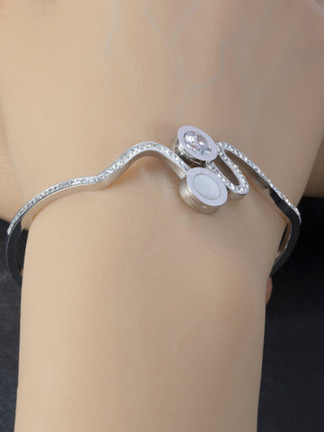 Exkluzivní elegantní pevný náramek z chirurgické oceli, vlnovka se třpytivými krystaly NM2740-0107