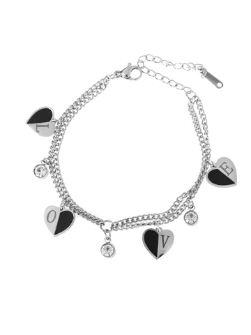 Náramek z chirurgické oceli se srdíčky love NM2754-0112