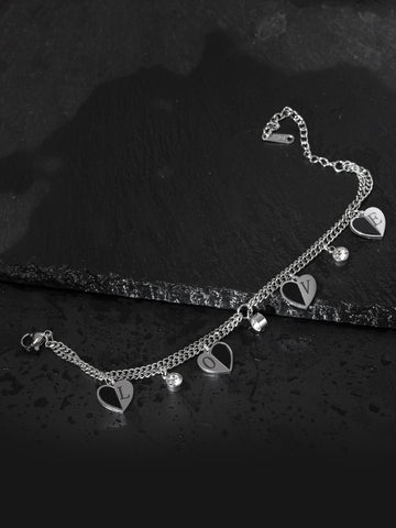 Náramek z chirurgické oceli se srdíčky love NM2754-0112