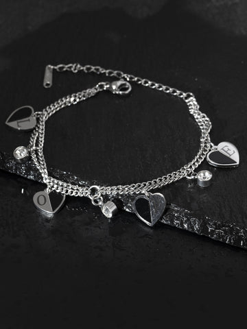 Náramek z chirurgické oceli se srdíčky love NM2754-0112