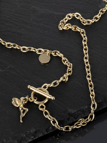 Luxusní náhrdelník z chirurgické oceli zlaté barvy s andělem NK1228-0114