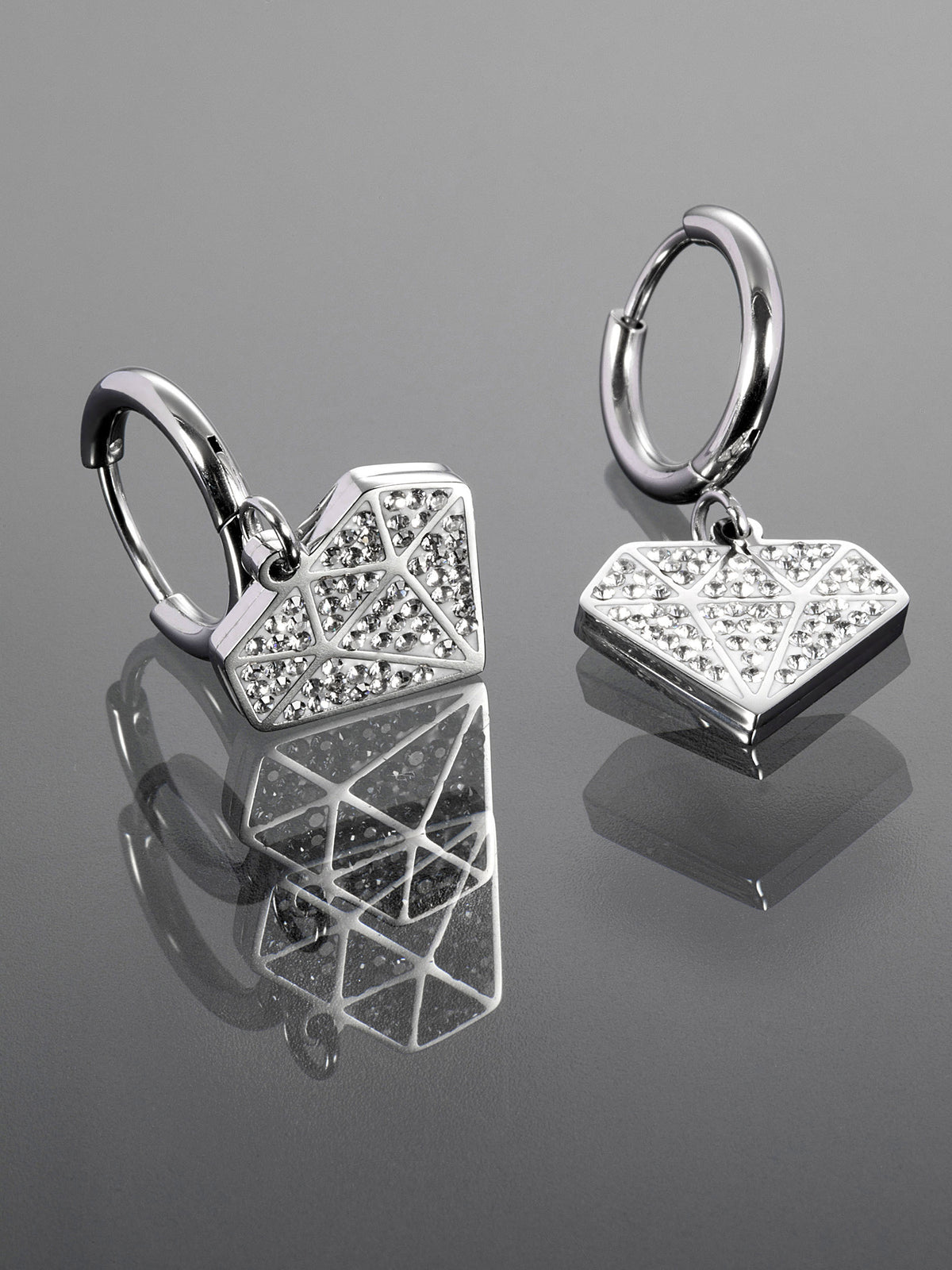 Náušnice kruhy z chirurgické oceli s diamanty NE2400-0112