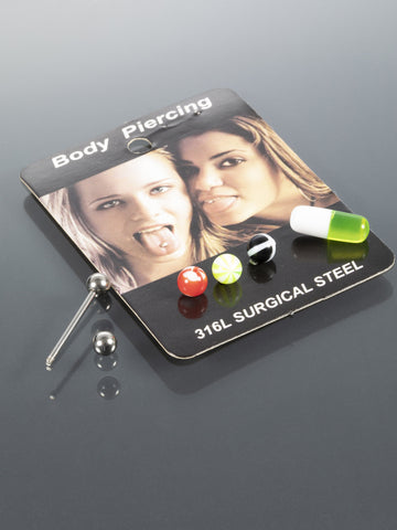 Piercing činka do jazyka z chirurgické oceli  s barevnými kuličkami VB0060-60