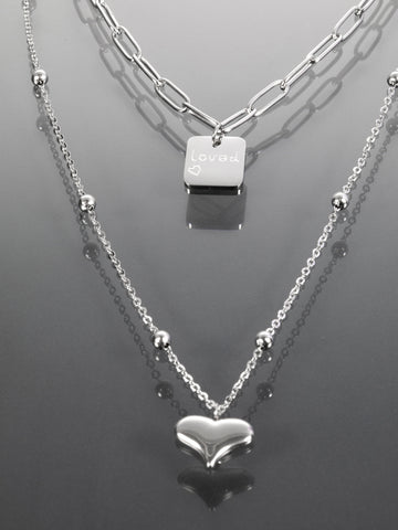 Ocelový náhrdelník se srdcem a destičkou "loved" NK0628-0112